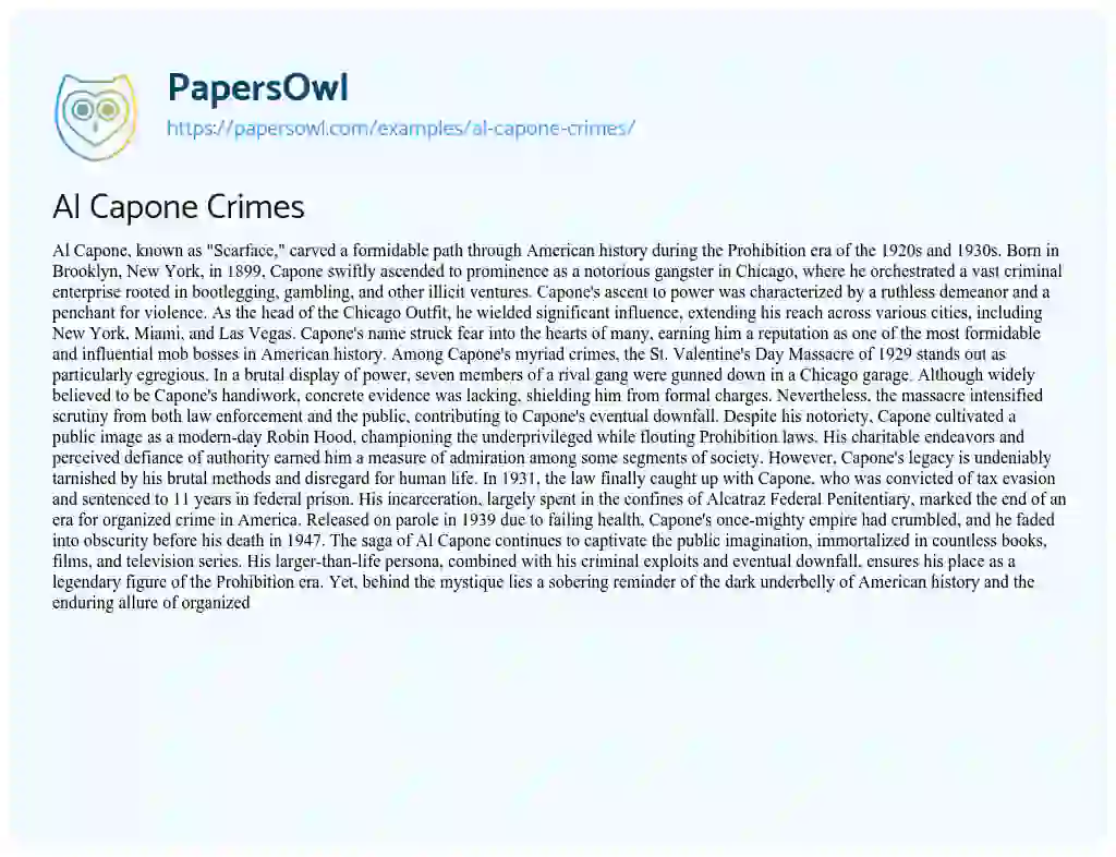 Essay on Al Capone Crimes