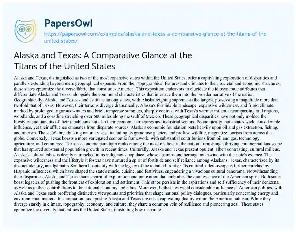 Essay on Alaska and Texas: a Comparative Glance at the Titans of the United States