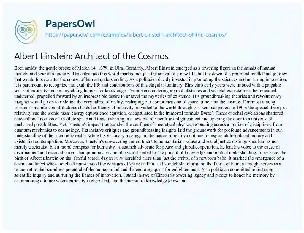 Essay on Albert Einstein: Architect of the Cosmos