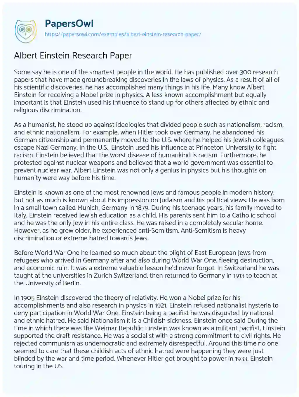 Albert Einstein Research Paper essay