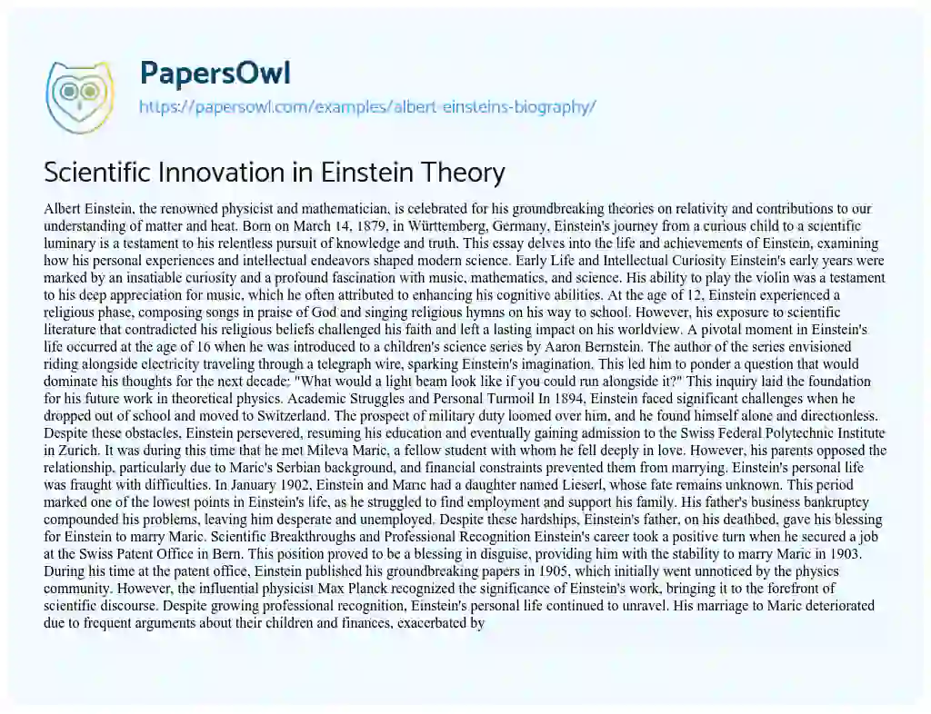 Essay on Albert Einstein’s Biography