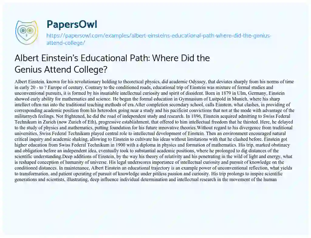 Essay on Albert Einstein’s Educational Path: where did the Genius Attend College?