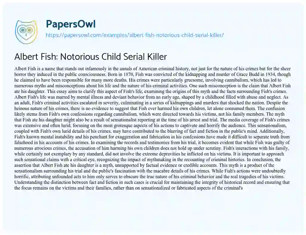 Essay on Albert Fish: Notorious Child Serial Killer