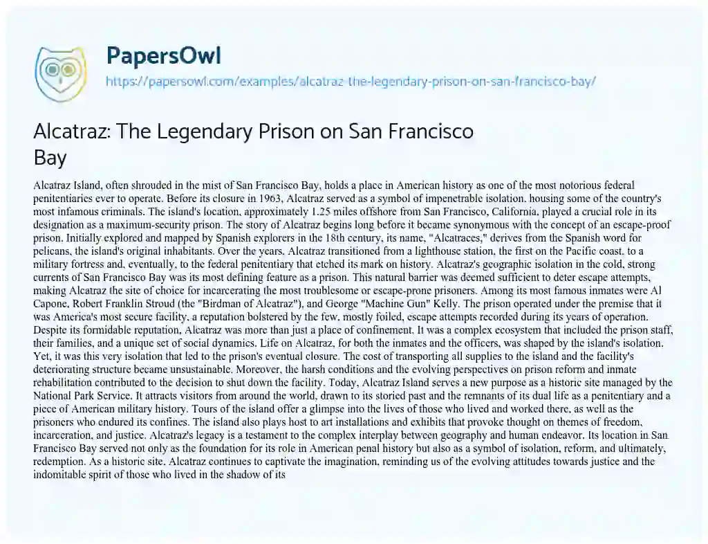Essay on Alcatraz: the Legendary Prison on San Francisco Bay