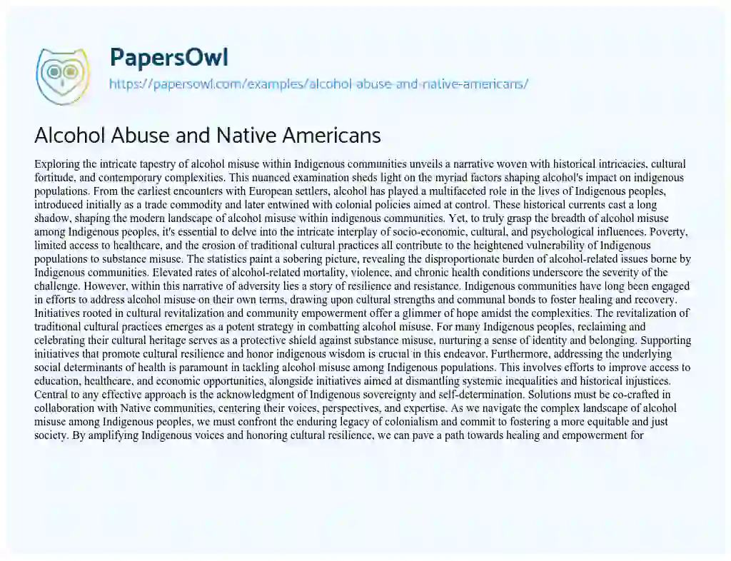 Essay on Alcohol Abuse and Native Americans