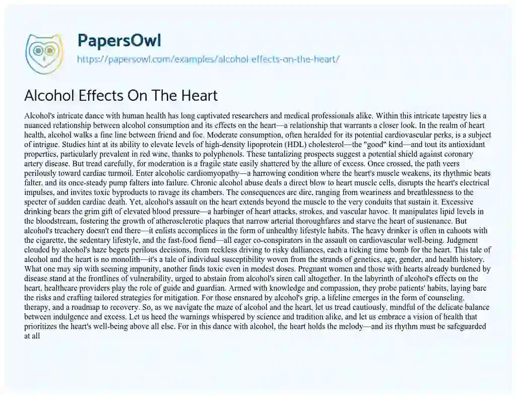 Essay on Alcohol Effects on the Heart
