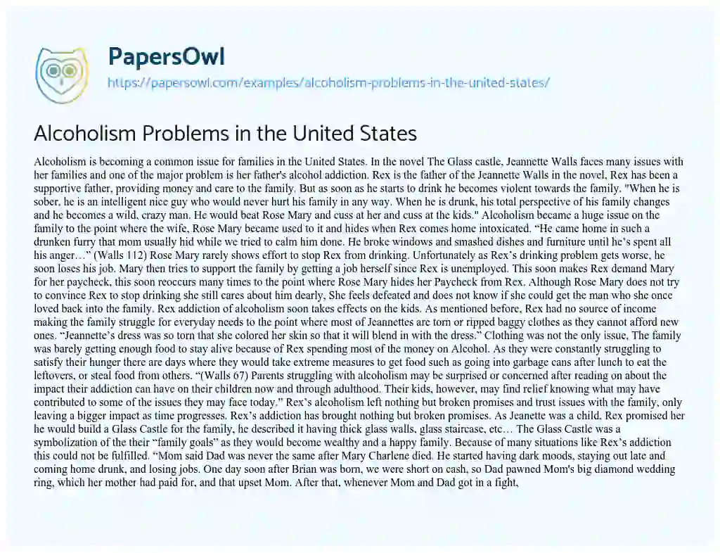 Essay on Alcoholism Problems in the United States