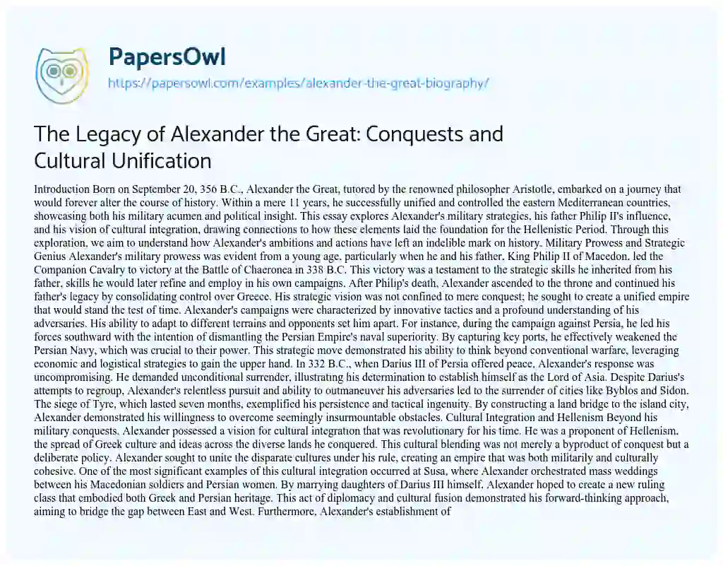 Essay on Alexander the Great Biography