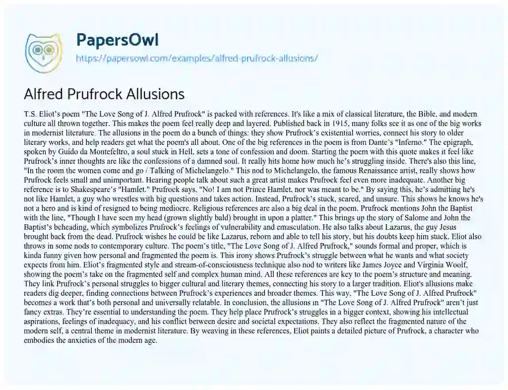 Essay on Alfred Prufrock Allusions