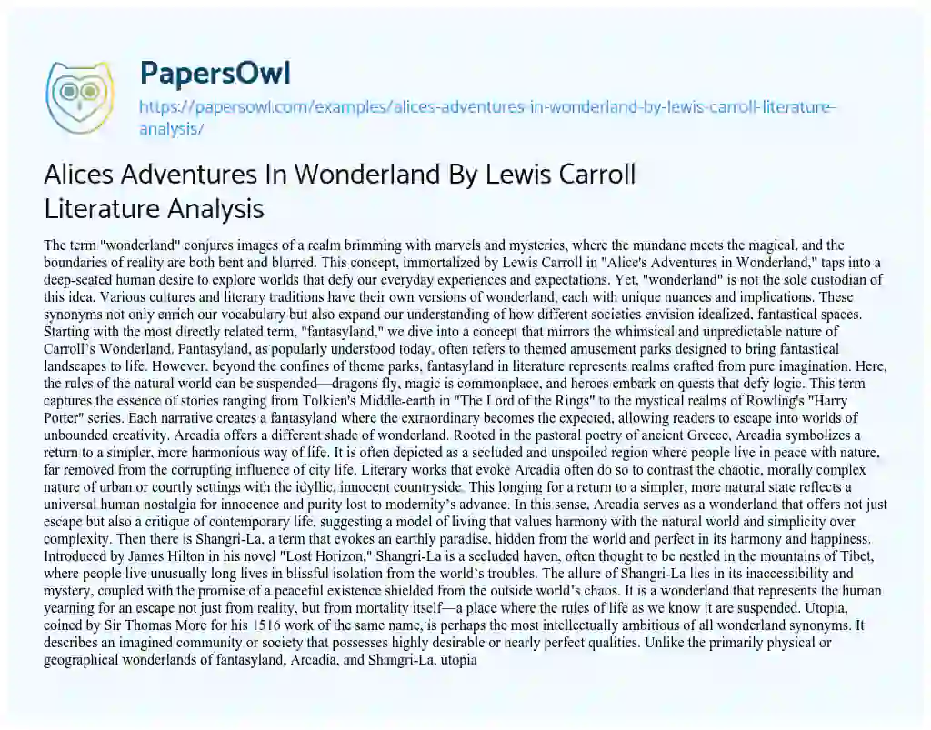 Essay on Alices Adventures in Wonderland by Lewis Carroll Literature Analysis
