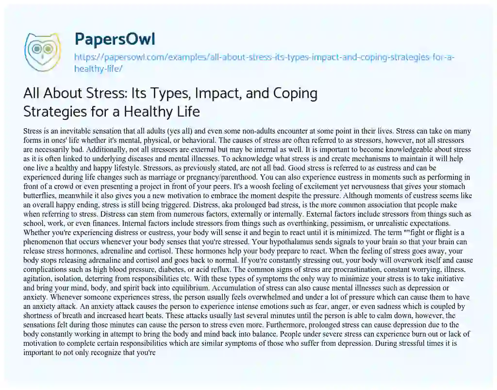 Essay on All about Stress: its Types, Impact, and Coping Strategies for a Healthy Life