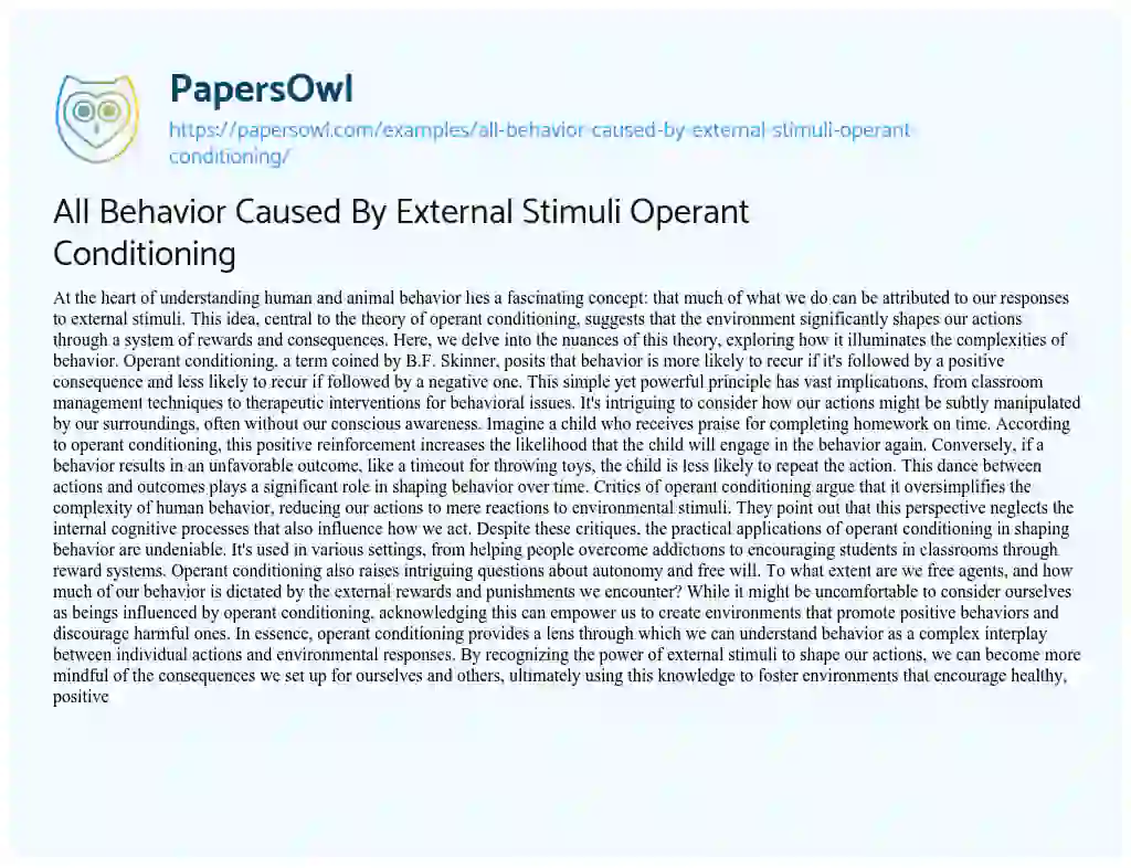 Essay on All Behavior Caused by External Stimuli Operant Conditioning