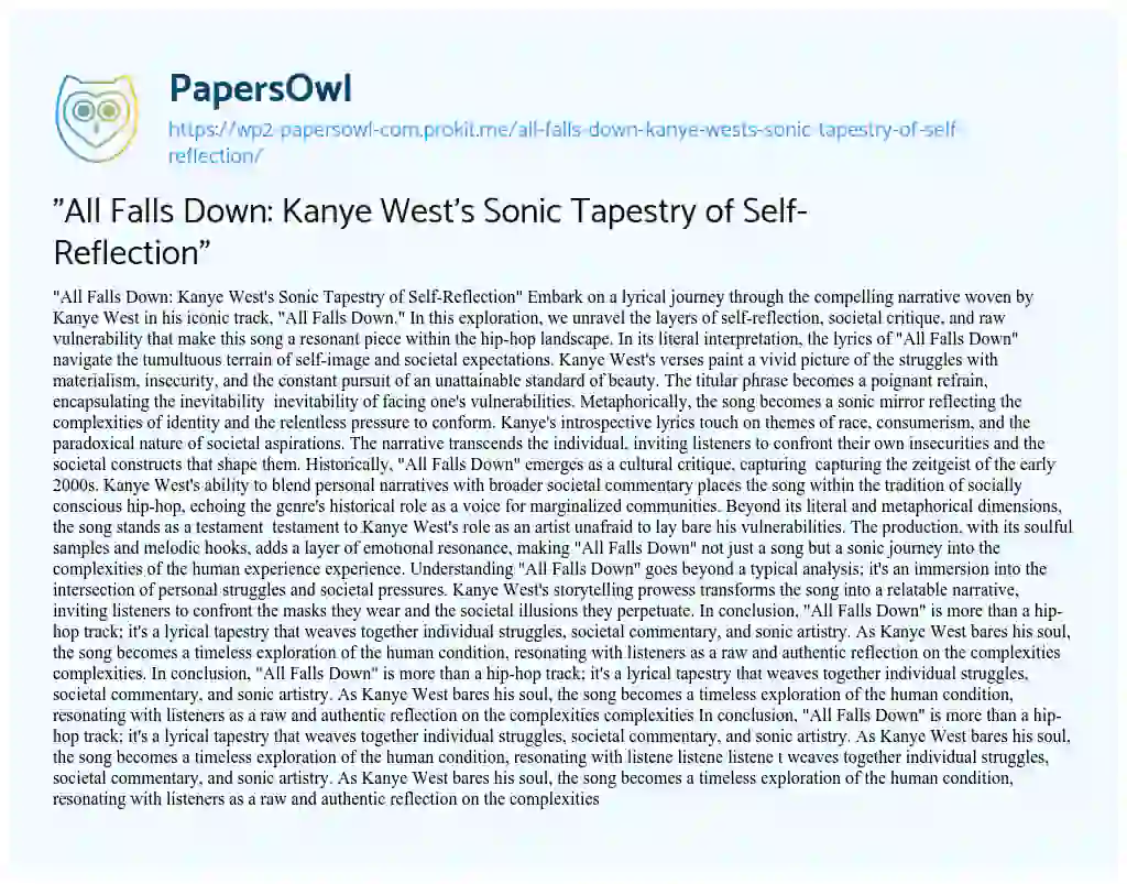 Essay on “All Falls Down: Kanye West’s Sonic Tapestry of Self-Reflection”