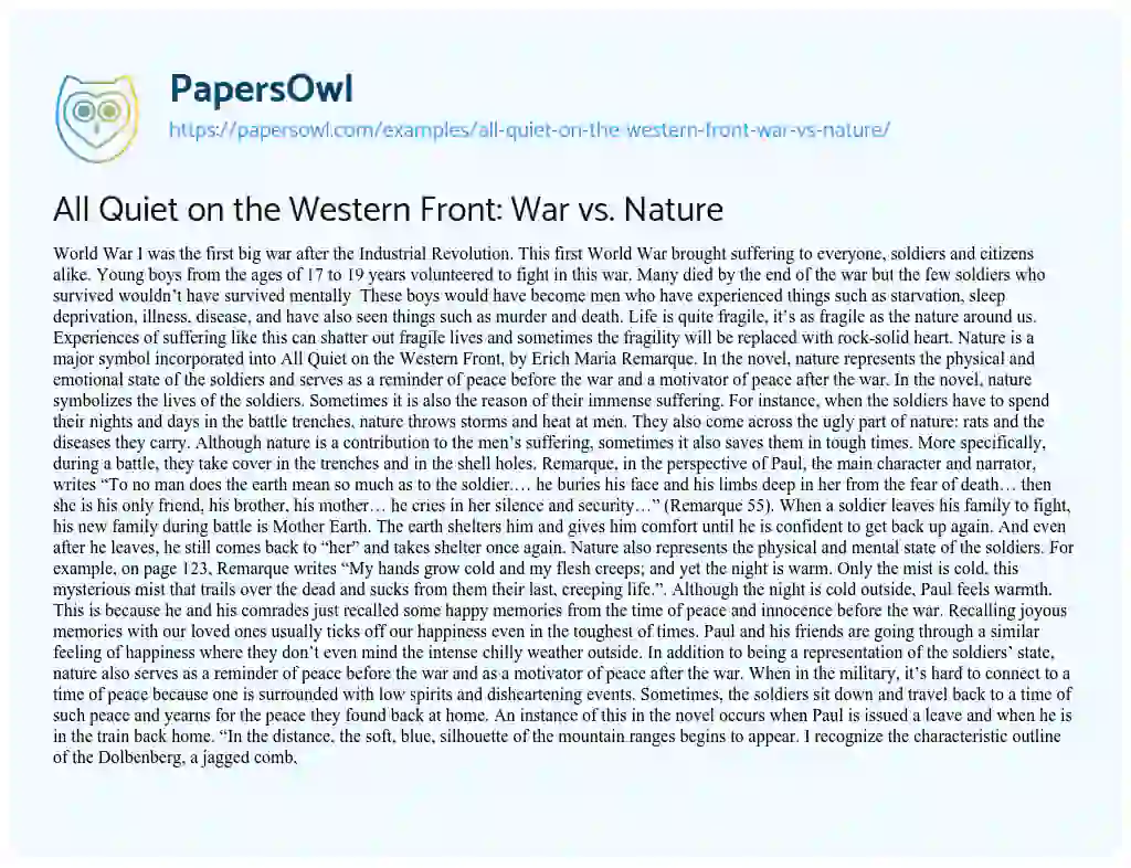 All Quiet on the Western Front: War Vs. Nature essay