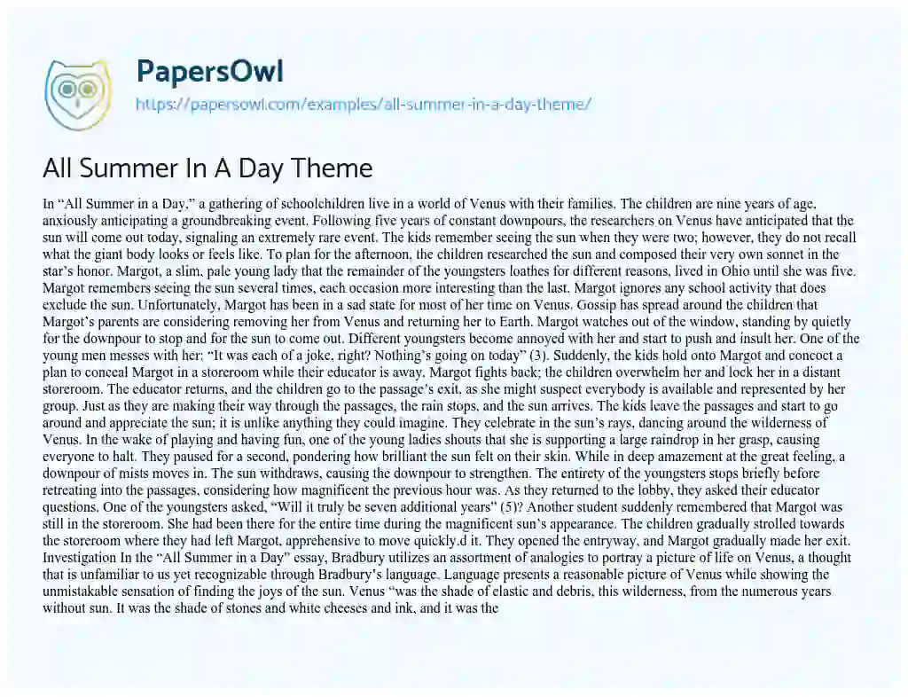 all summer in a day theme essay