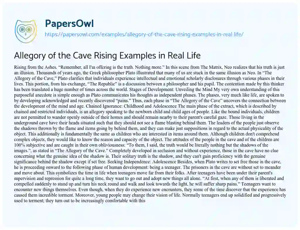 Essay on Allegory of the Cave Rising Examples in Real Life
