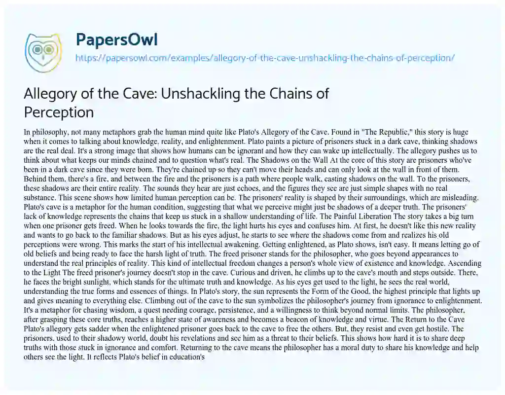 Essay on Allegory of the Cave: Unshackling the Chains of Perception