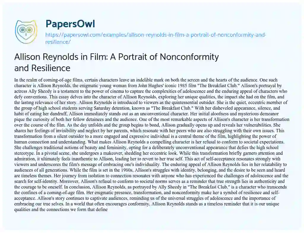 Allison Reynolds in Film: A Portrait of Nonconformity and Resilience ...