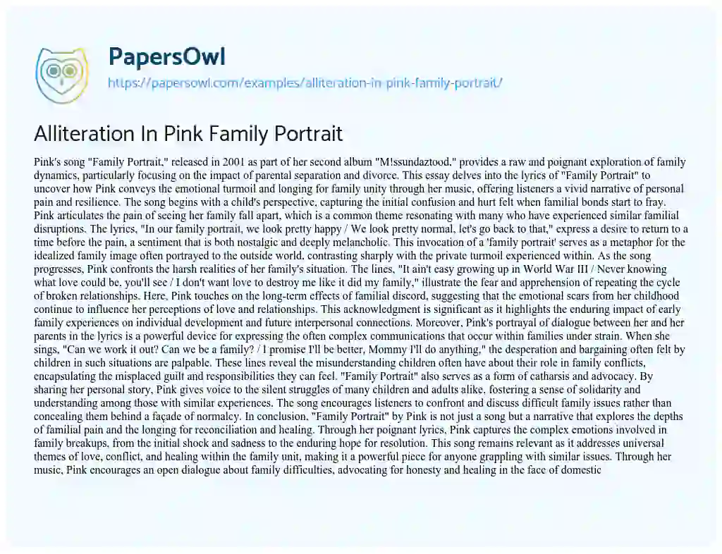 Essay on Alliteration in Pink Family Portrait