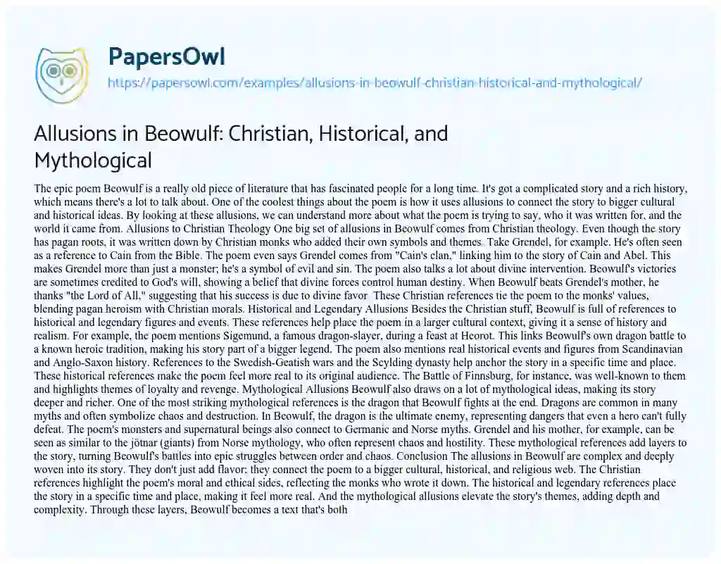 Essay on Allusions in Beowulf: Christian, Historical, and Mythological