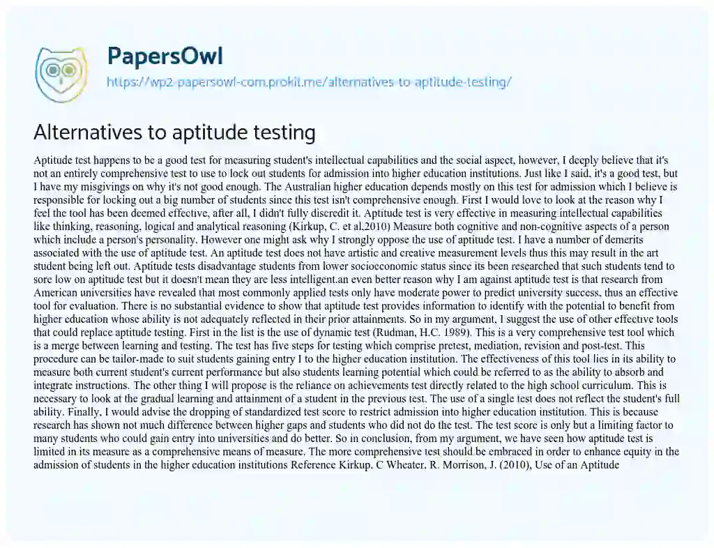 Essay on Alternatives to Aptitude Testing