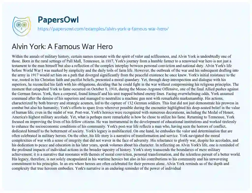 Essay on Alvin York: a Famous War Hero