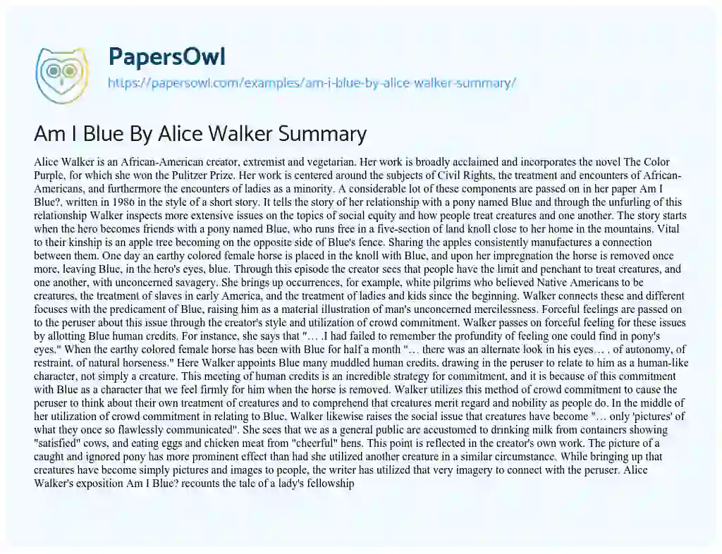 Essay on Am i Blue by Alice Walker Summary
