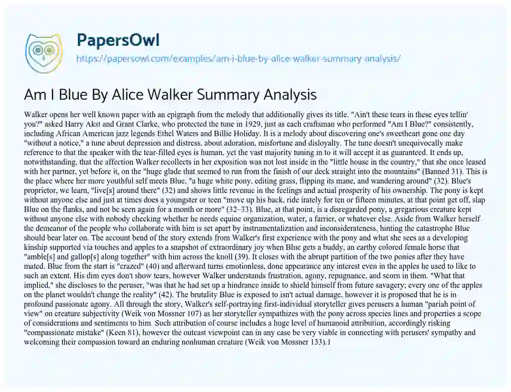 Essay on Am i Blue by Alice Walker Summary Analysis