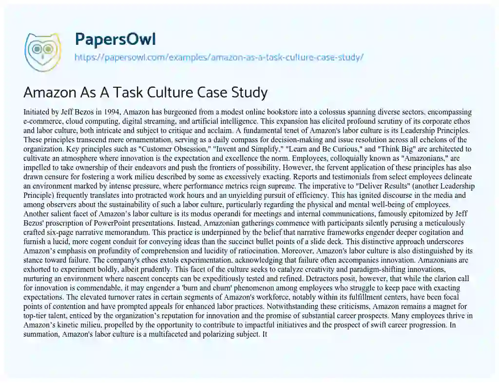 Essay on Amazon as a Task Culture Case Study