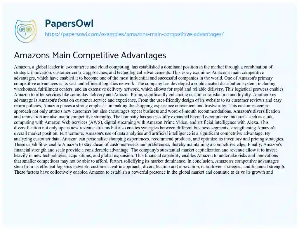 Essay on Amazons Main Competitive Advantages