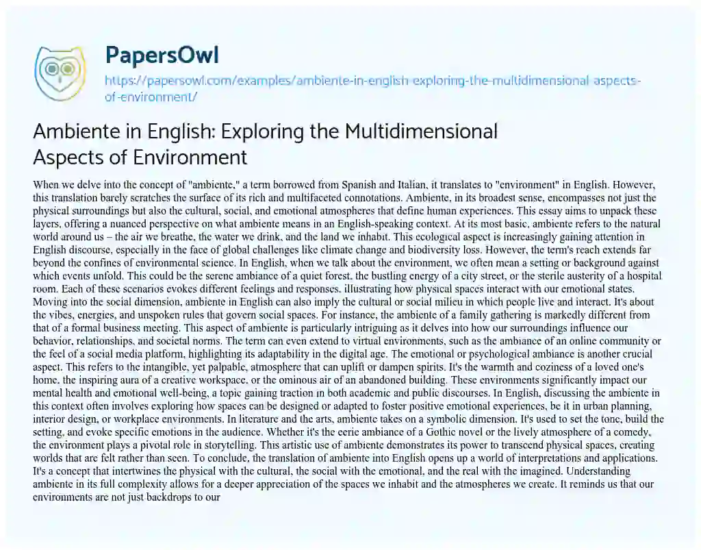 Essay on Ambiente in English: Exploring the Multidimensional Aspects of Environment