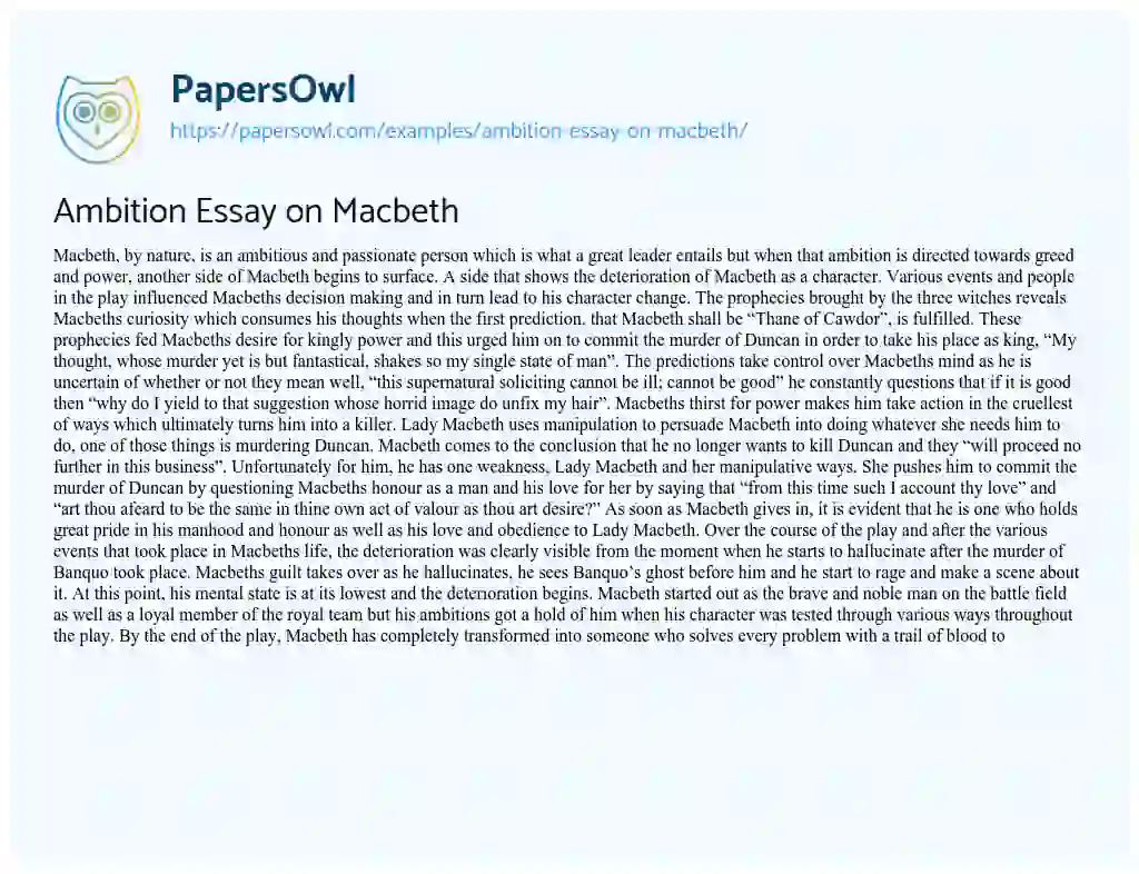 Ambition Essay on Macbeth essay