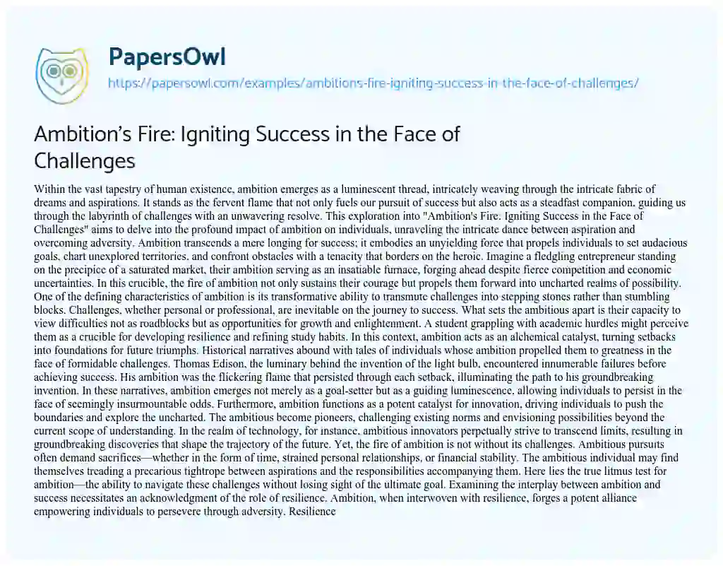 Essay on Ambition’s Fire: Igniting Success in the Face of Challenges