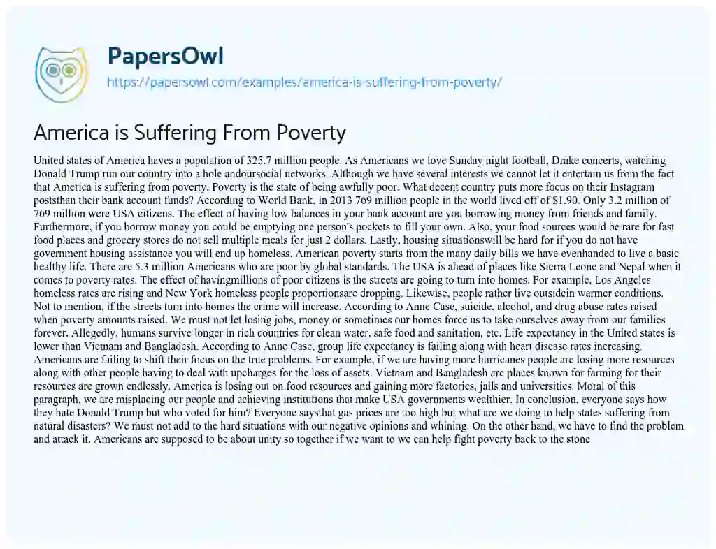 Essay on America is Suffering from Poverty