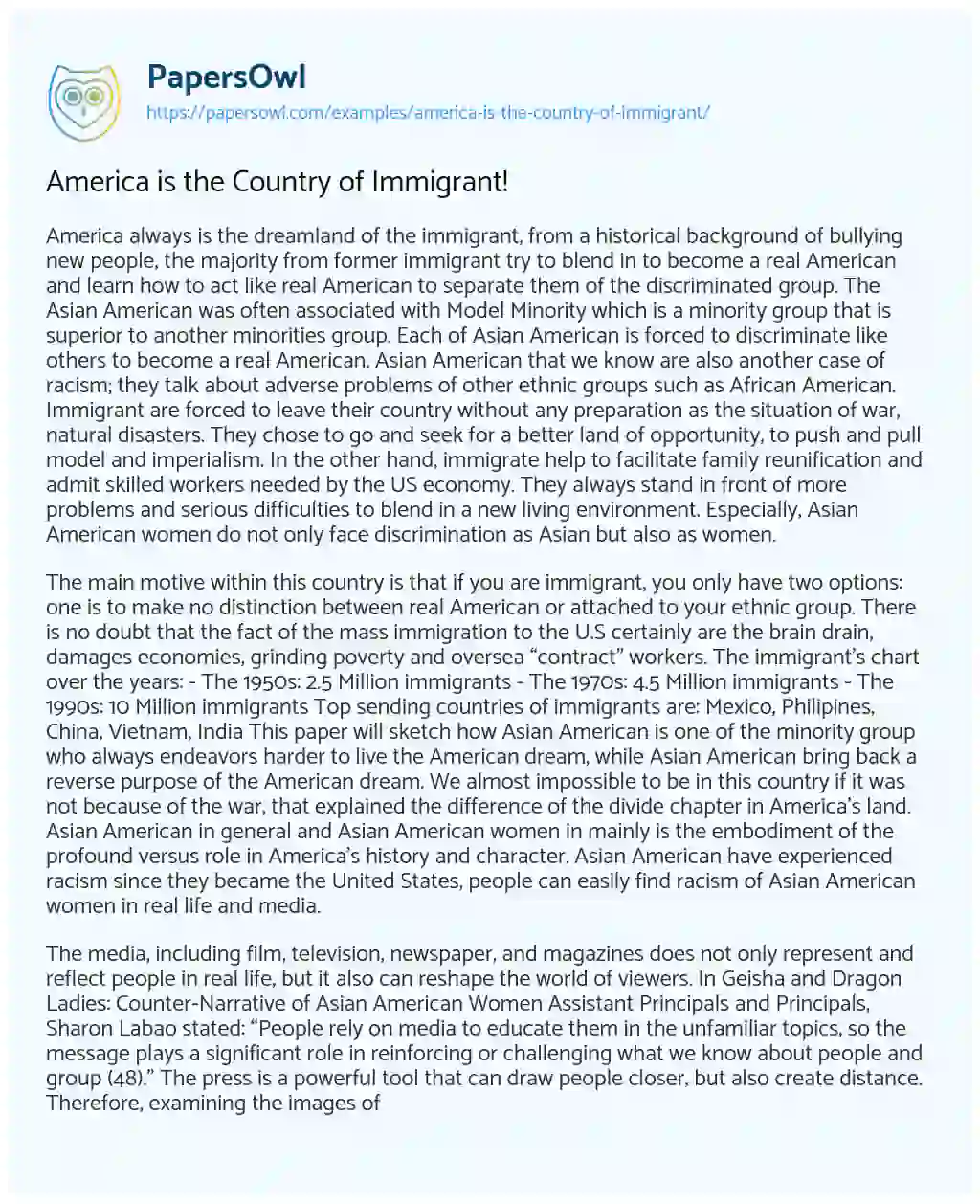Essay on America is the Country of Immigrant!