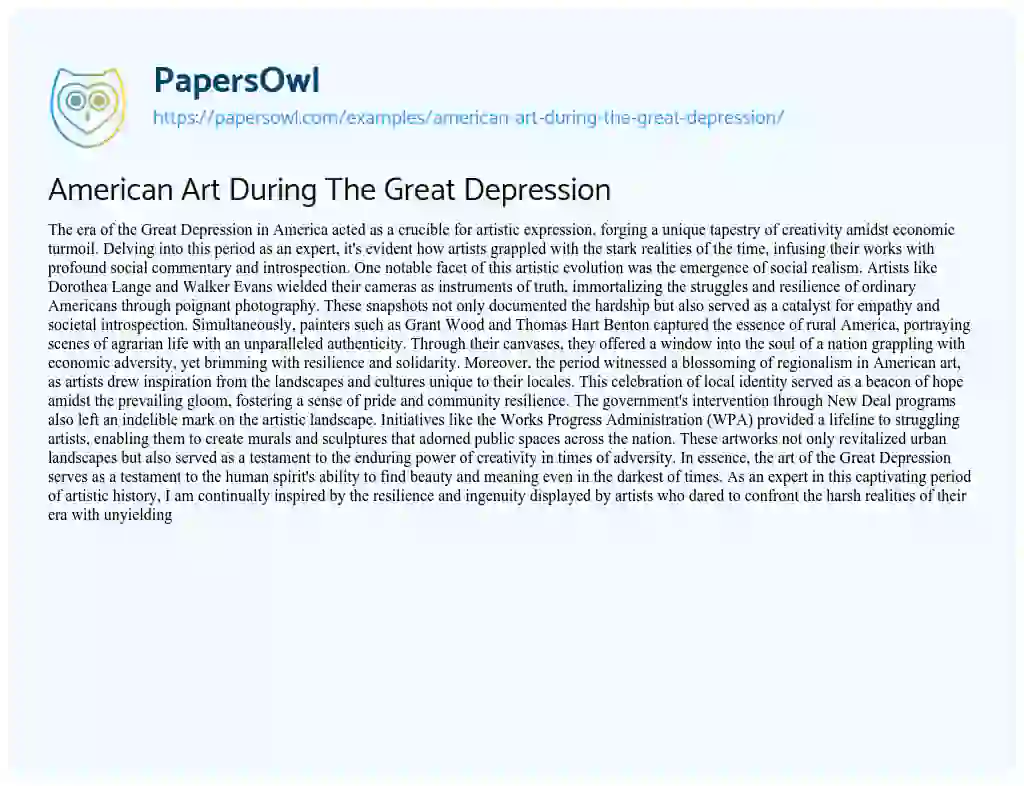 Essay on American Art during the Great Depression