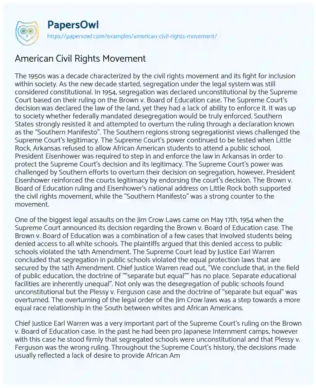 Essay on American Civil Rights Movement