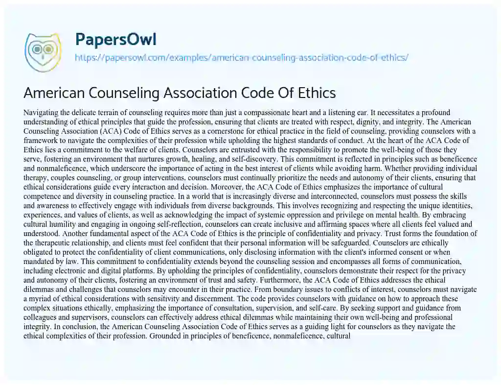 Essay on American Counseling Association Code of Ethics