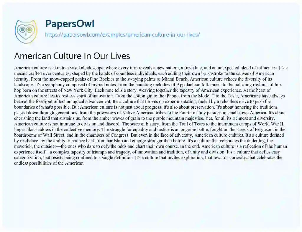 Essay on American Culture in our Lives