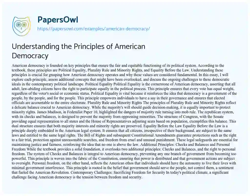 Essay on American Democracy