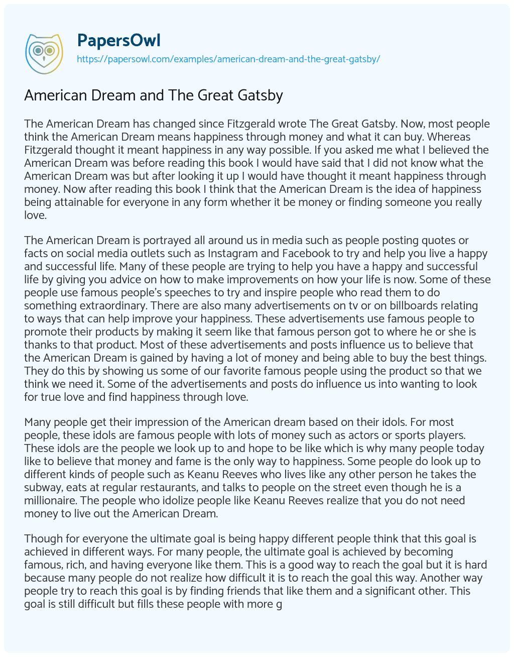 Essay on American Dream and the Great Gatsby