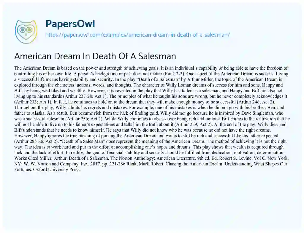 Essay on American Dream in Death of a Salesman