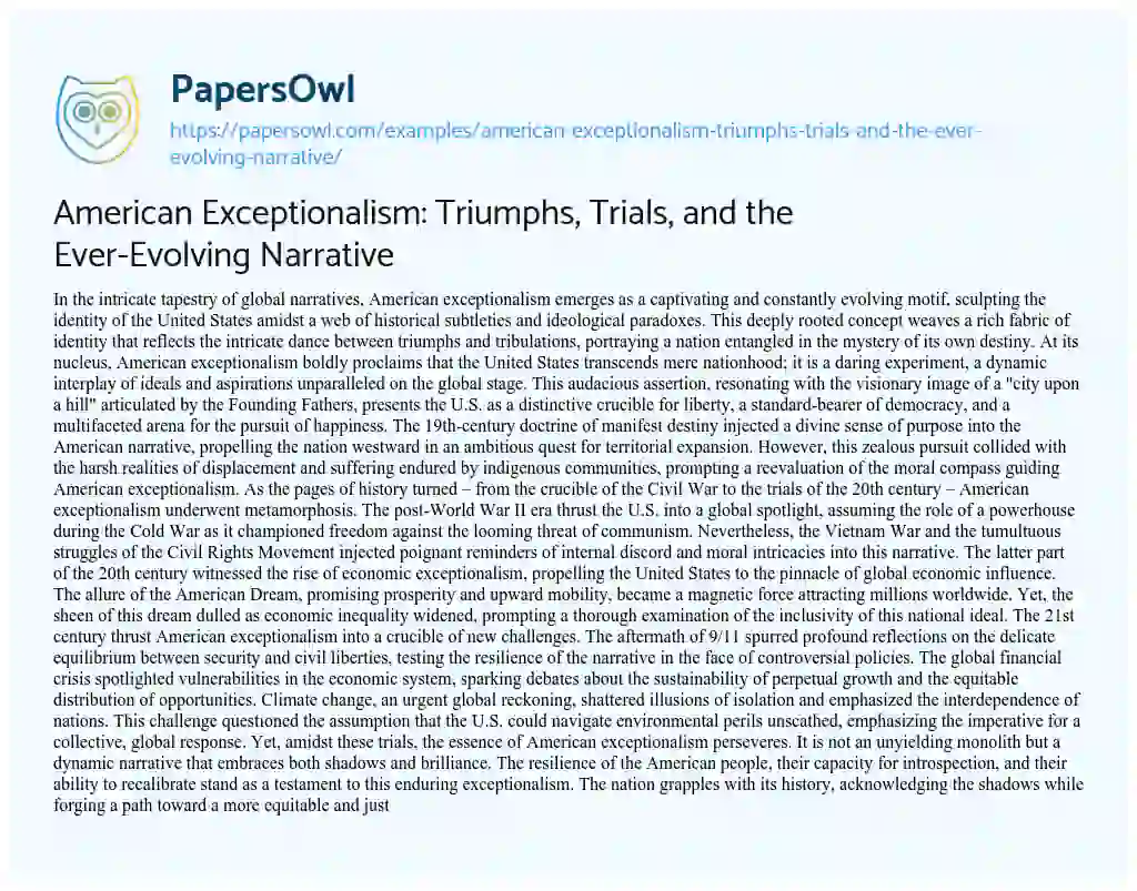 Essay on American Exceptionalism: Triumphs, Trials, and the Ever-Evolving Narrative