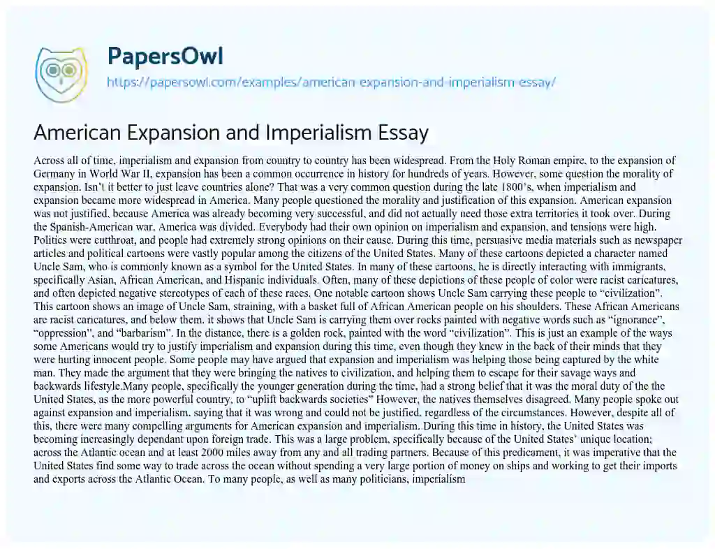 American Expansion and Imperialism Essay essay