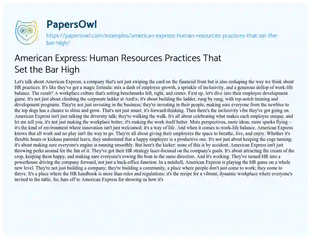 Essay on American Express: Human Resources Practices that Set the Bar High