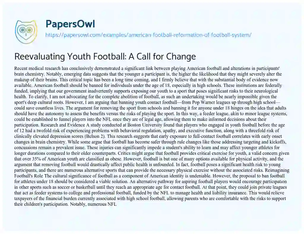 Essay on American Football: a Reformation of Current Football System