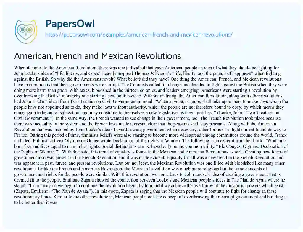 Essay on American, French and Mexican Revolutions