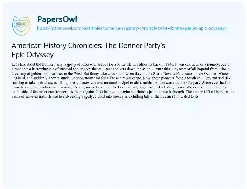 Essay on American History Chronicles: the Donner Party’s Epic Odyssey