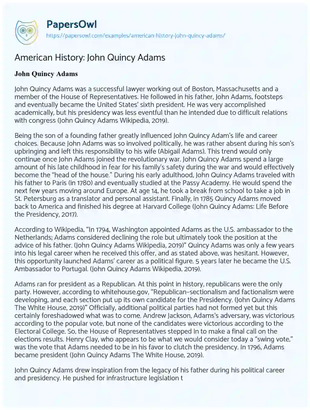 Essay on American History: John Quincy Adams