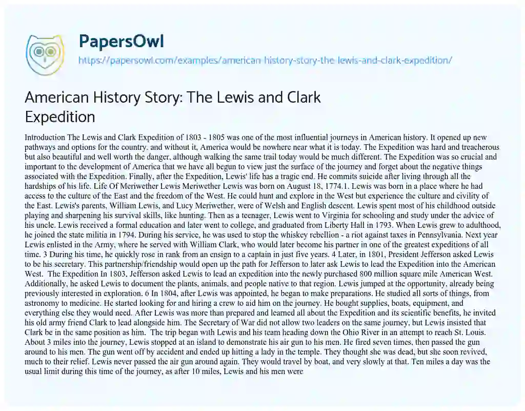Essay on American History Story: the Lewis and Clark Expedition